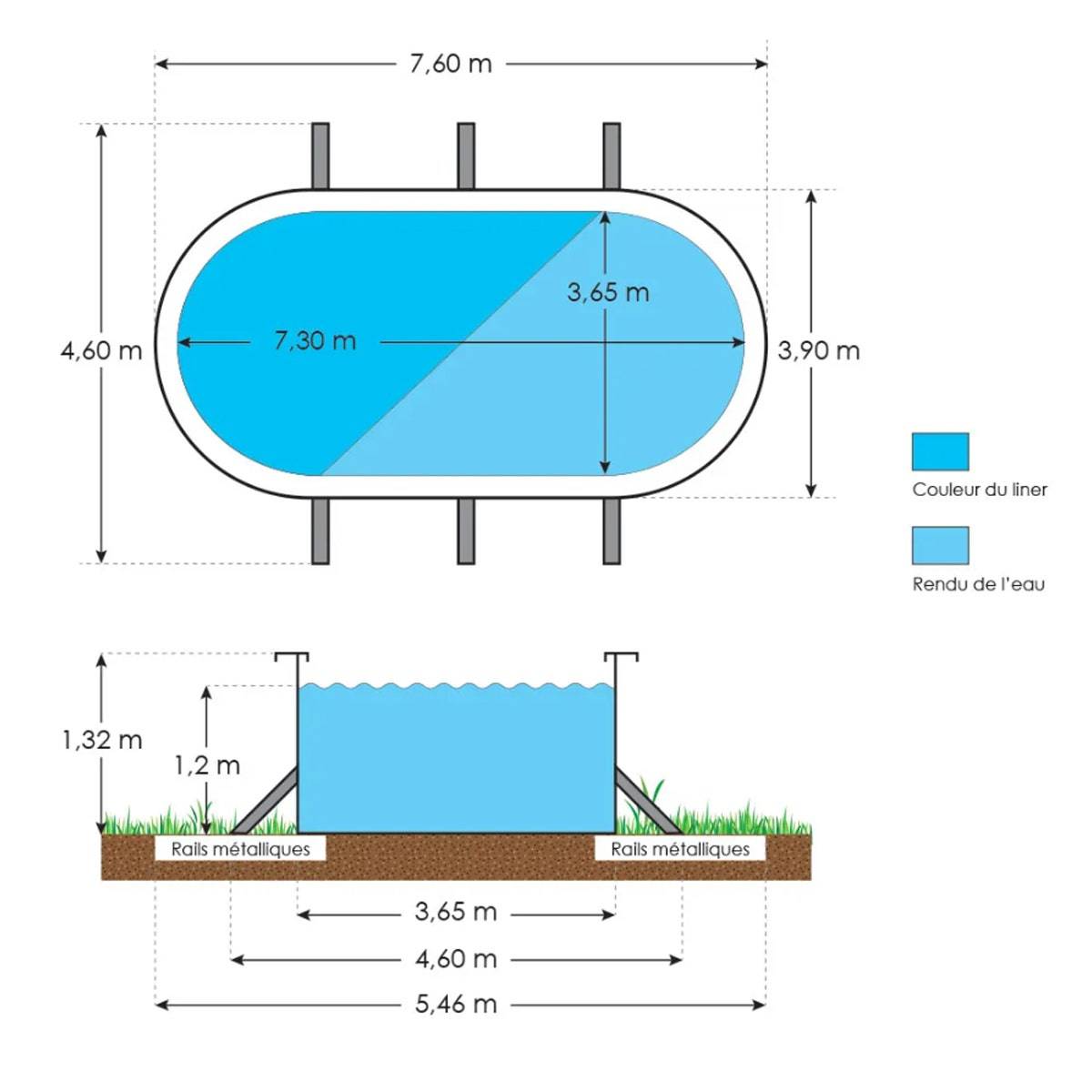 Piscine hors sol acier ovale 7,30 x 3,65 x 1,32 m blanche SAPHIR - Image 3
