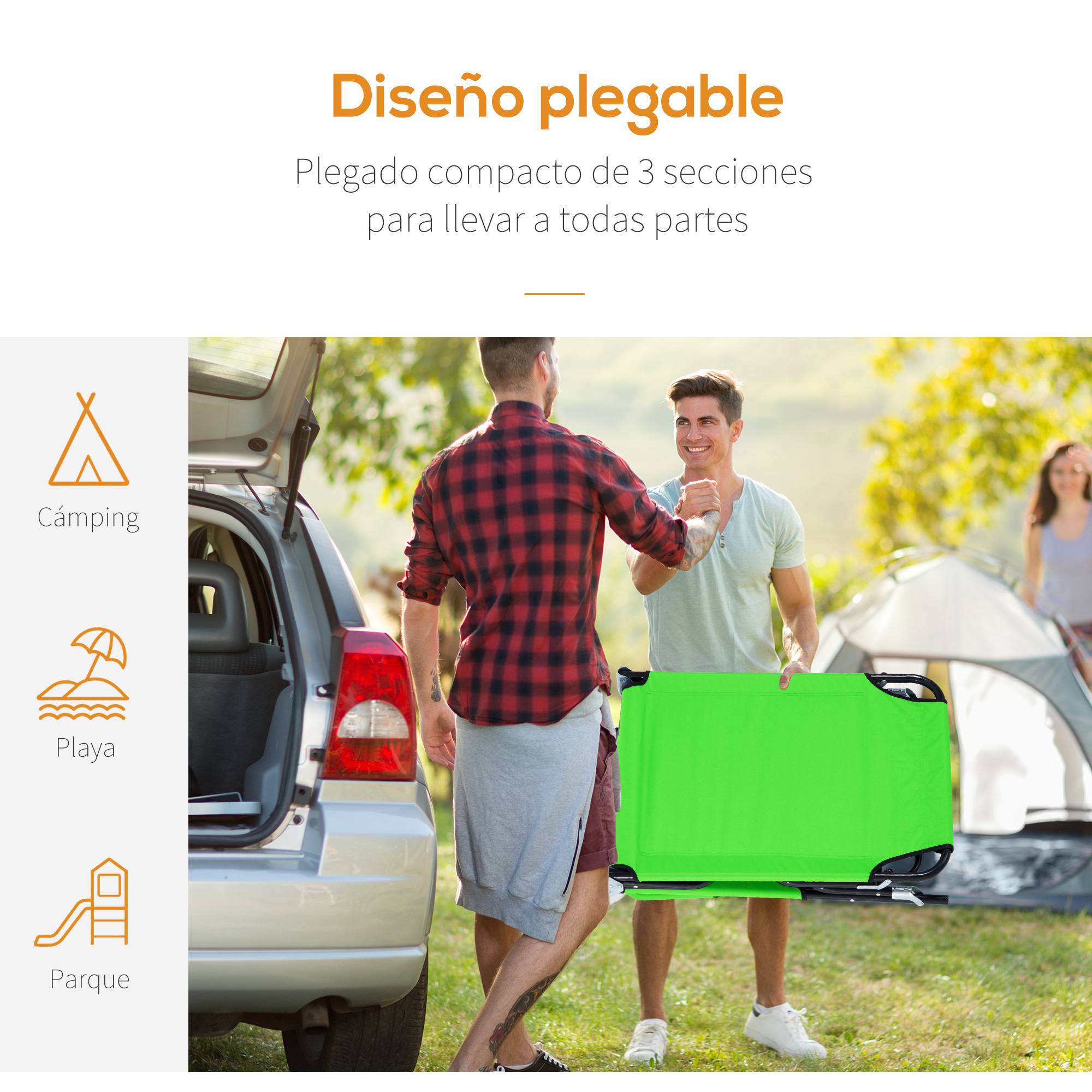 Transat Pliant Dossier 4 Positions avec Coussin, Structure Métal et Tissu Oxford, Camping/Plage/Terrasse, 120 kg, 190 x 56 x 28 cm, Vert - Image 6