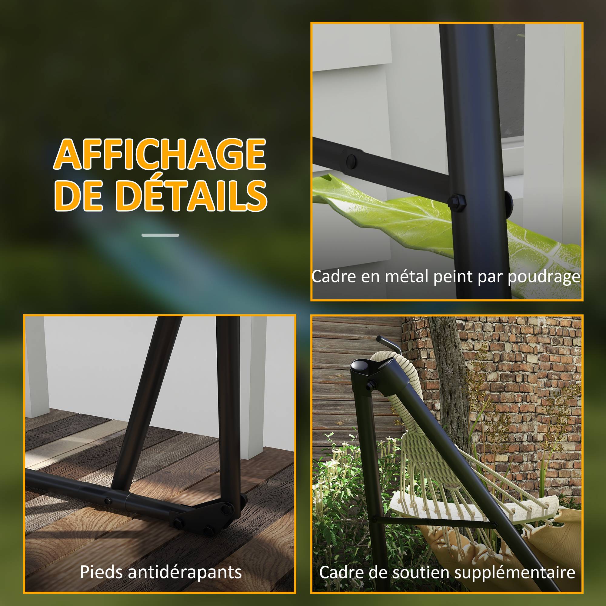 Outsunny - Support 2 en 1 pour hamac/chaise suspendue 263x89x100cm pliable acier sac inclus - OUTSUNNY - Image 6