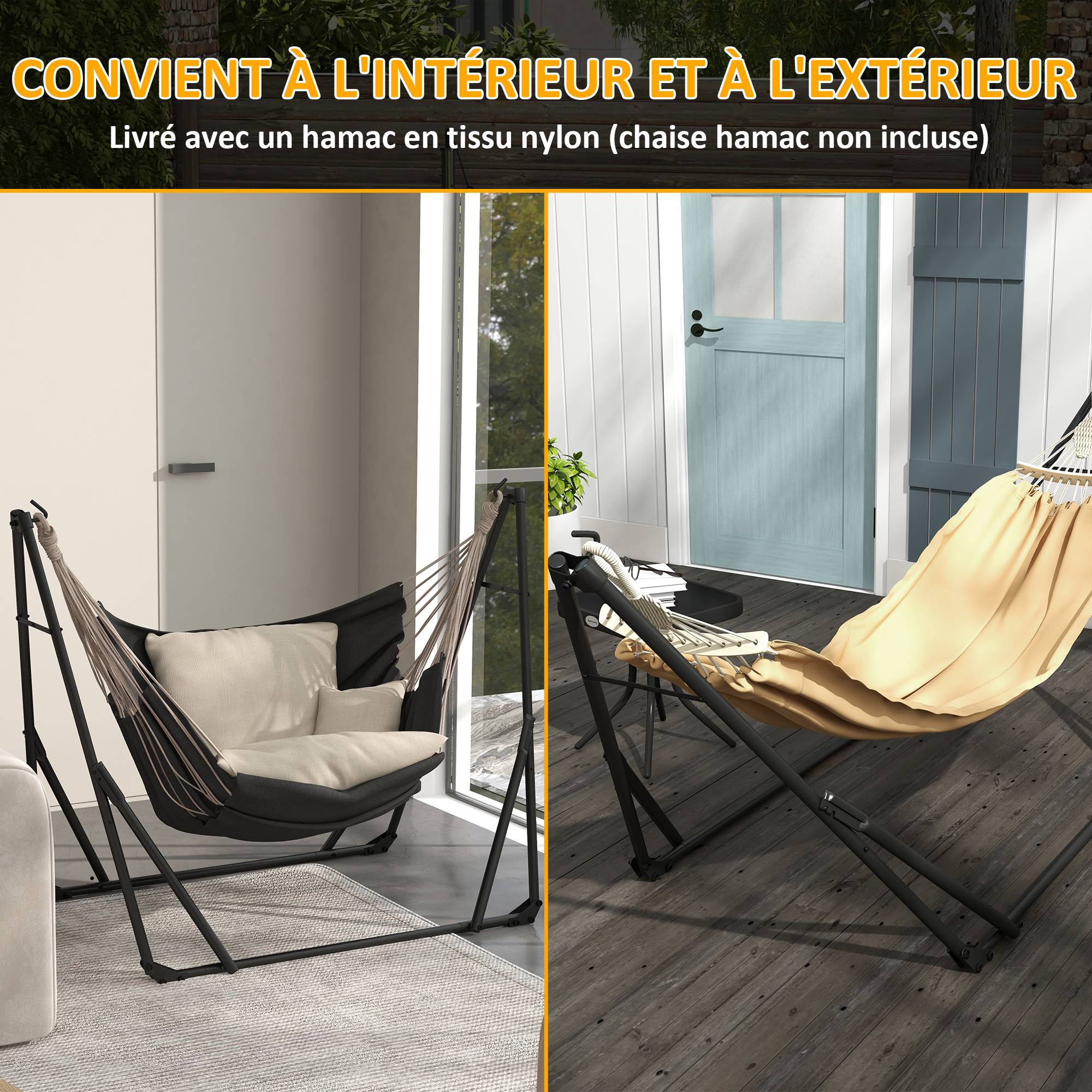 Outsunny - Support 2 en 1 pour hamac/chaise suspendue 263x89x100cm pliable acier sac inclus - OUTSUNNY - Image 7