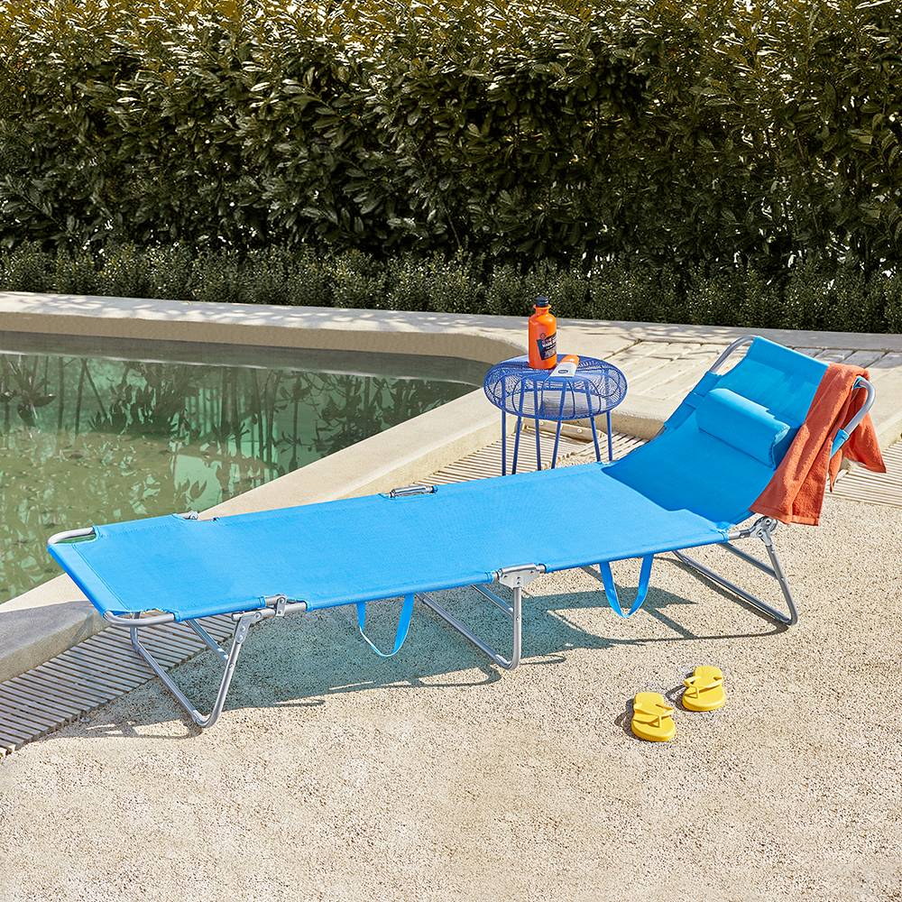 Lot de 2 Bain de Soleil Transat de Jardin Chaise Longue Pliable, Réglable et Inclinable Bleu L.195 x l.62 x H.29 cm SoBuy - Imagen 7