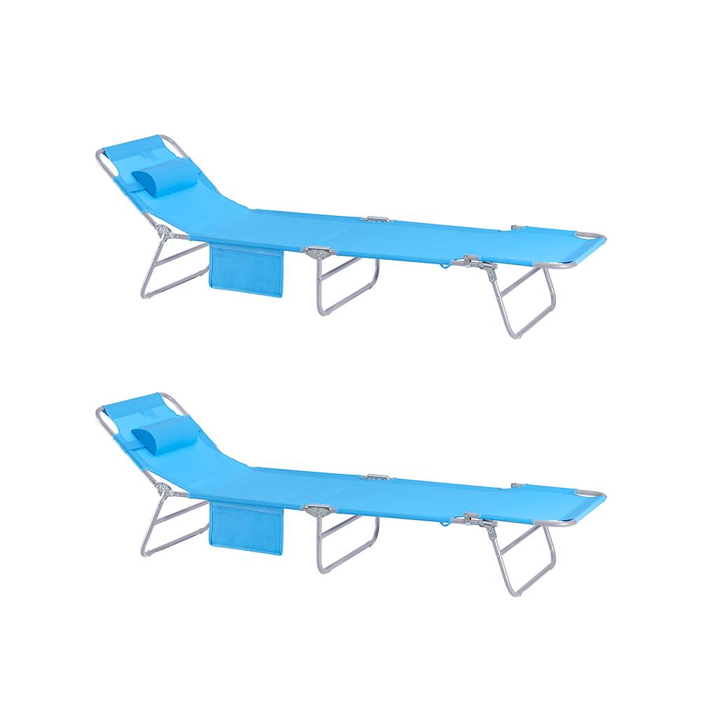 Lot de 2 Bain de Soleil Transat de Jardin Chaise Longue Pliable, Réglable et Inclinable Bleu L.195 x l.62 x H.29 cm SoBuy - Imagen 1