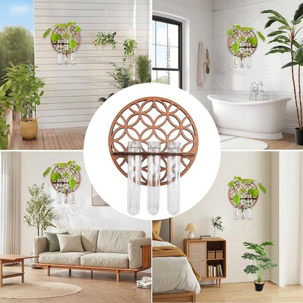 Vase Mural en Bois 3 Tubes - Image 4