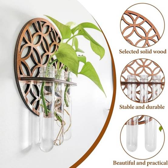 Vase Mural en Bois 3 Tubes - Image 2