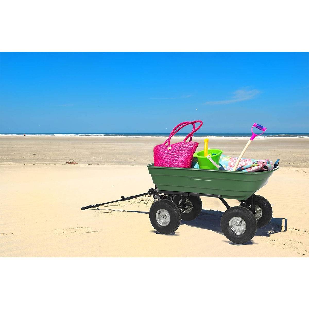 Chariot de jardin à Benne basculante Charge 200kg 75L - Chariot de Transport 4 roues Bois, Terre, Mobilier de Jardin Plage KZ - Imagen 8