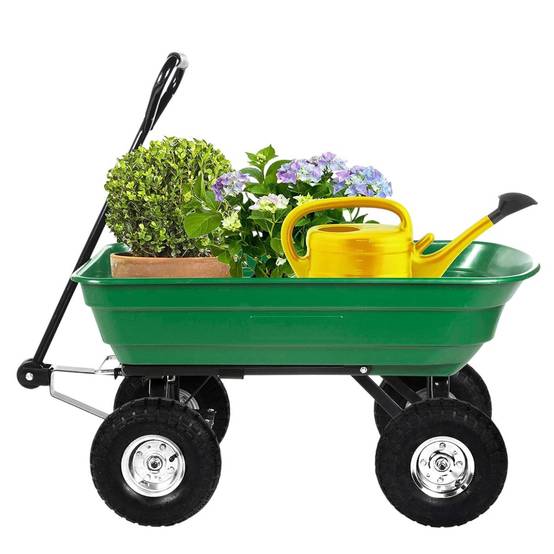 Chariot de jardin à Benne basculante Charge 200kg 75L - Chariot de Transport 4 roues Bois, Terre, Mobilier de Jardin Plage KZ - Imagen 1