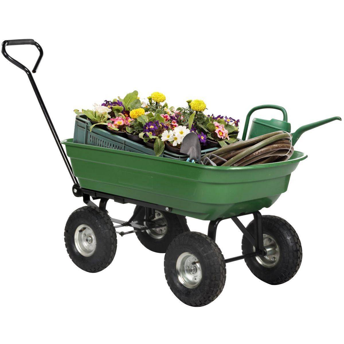 Chariot de jardin à Benne basculante Charge 200kg 75L - Chariot de Transport 4 roues Bois, Terre, Mobilier de Jardin Plage KZ - Imagen 9
