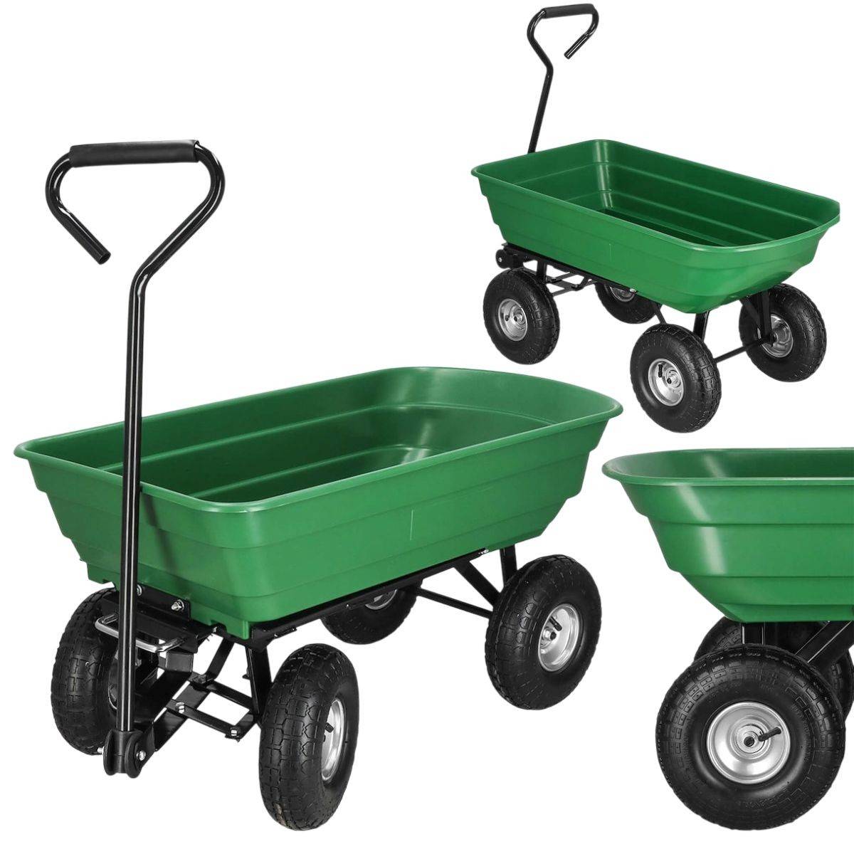 Chariot de jardin à Benne basculante Charge 200kg 75L - Chariot de Transport 4 roues Bois, Terre, Mobilier de Jardin Plage KZ - Imagen 7
