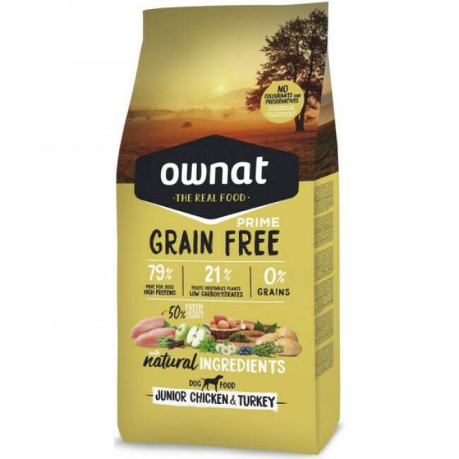 Ownat Prime Grain Free Junior pour chiot - Sans céréales au poulet Sac 12 kg