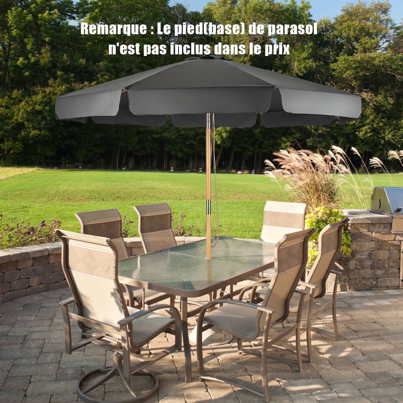Costway - Parasol inclinable ø300cm avec manivelle anti-uv,protection solaire toile polyester imperméable, Gris - Image 9