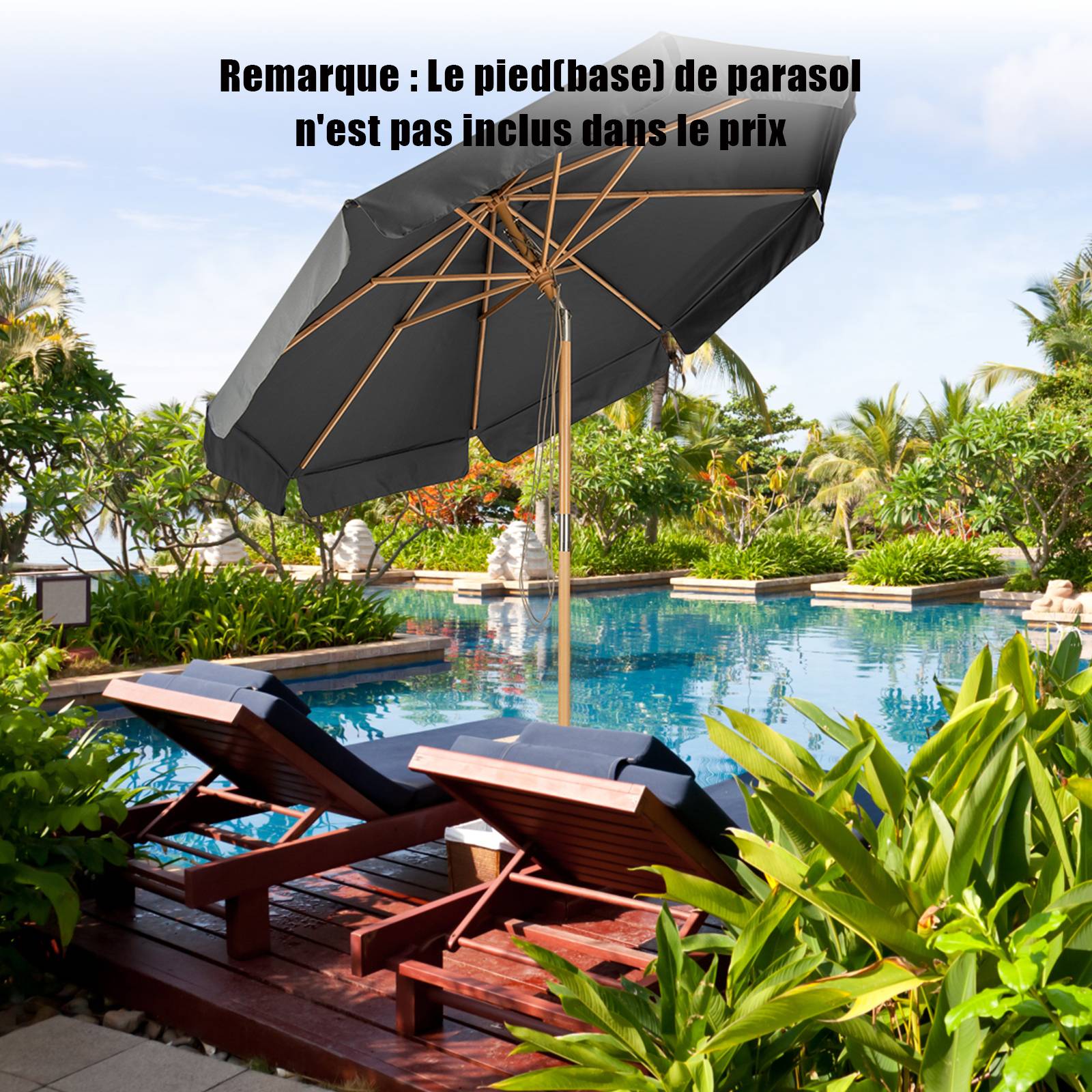 Costway - Parasol inclinable ø300cm avec manivelle anti-uv,protection solaire toile polyester imperméable, Gris - Image 8