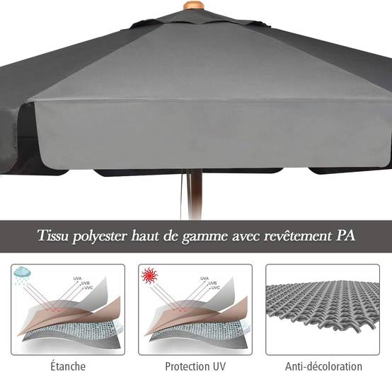 Costway - Parasol inclinable ø300cm avec manivelle anti-uv,protection solaire toile polyester imperméable, Gris - Image 2