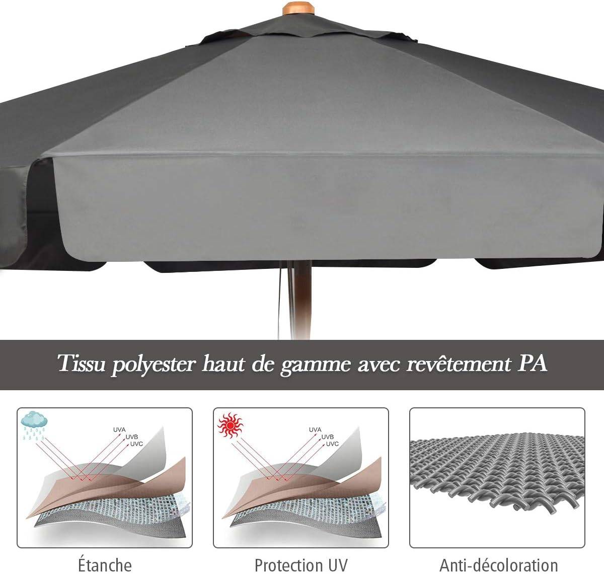 Costway - Parasol inclinable ø300cm avec manivelle anti-uv,protection solaire toile polyester imperméable, Gris - Image 2