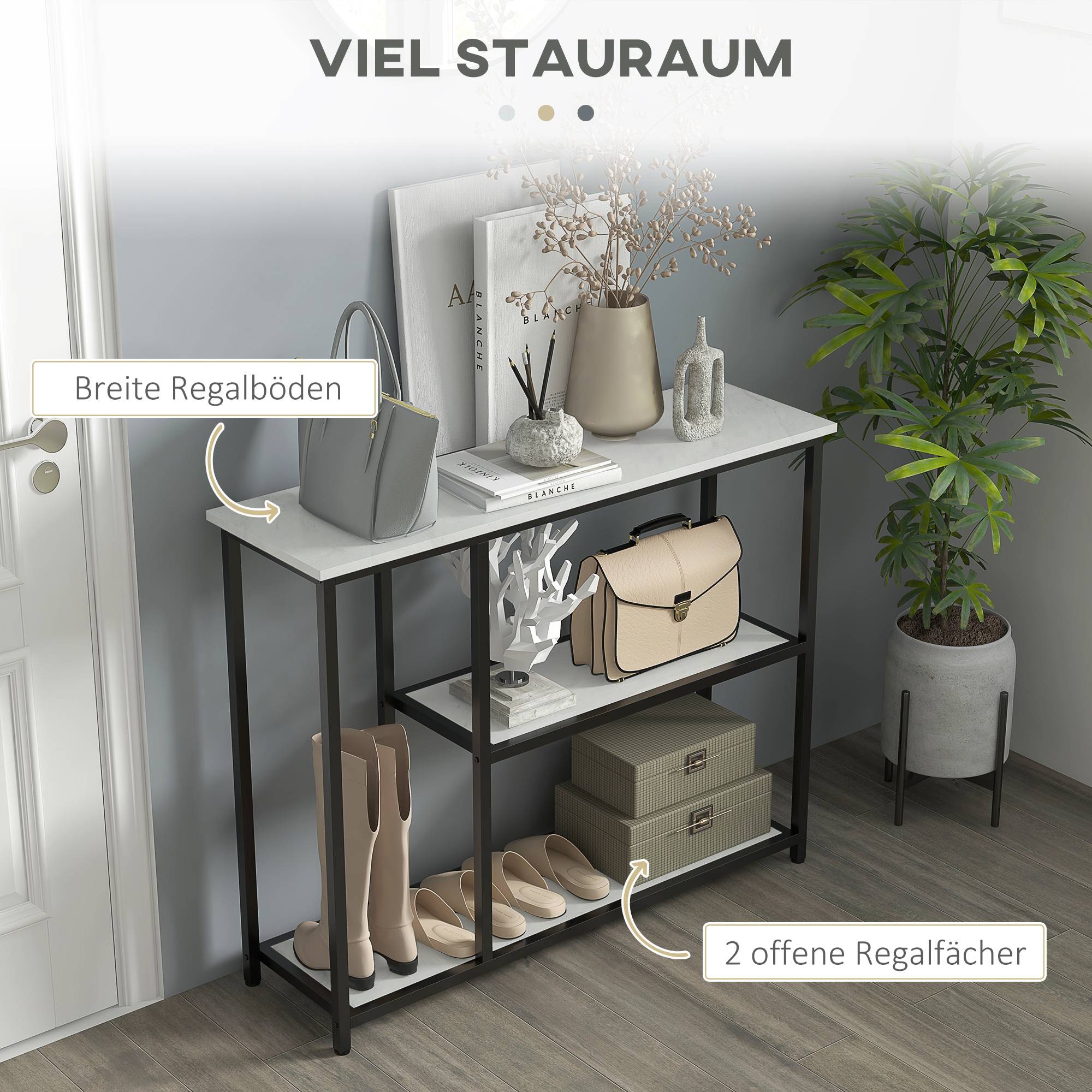 Console de style industriel, 2 étagères, aspect marbre, noir et blanc - Image 6