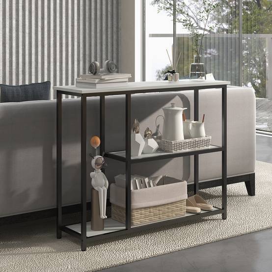 Console de style industriel, 2 étagères, aspect marbre, noir et blanc - Image 9