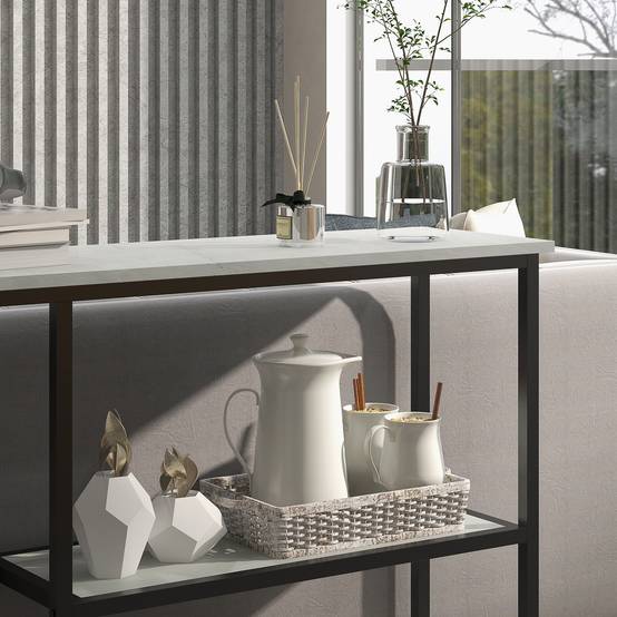 Console de style industriel, 2 étagères, aspect marbre, noir et blanc - Image 10