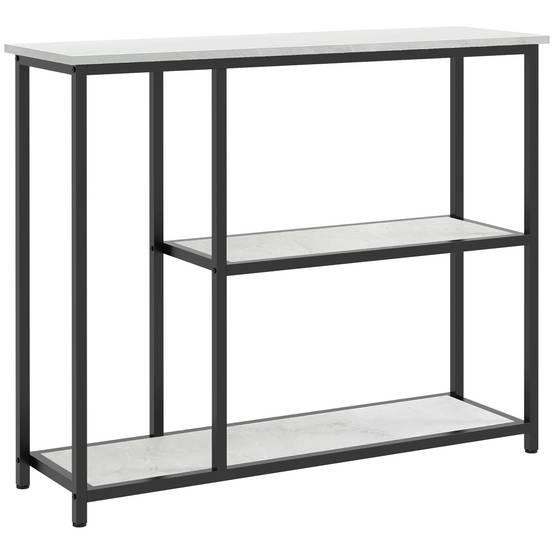 Console de style industriel, 2 étagères, aspect marbre, noir et blanc - Image 1