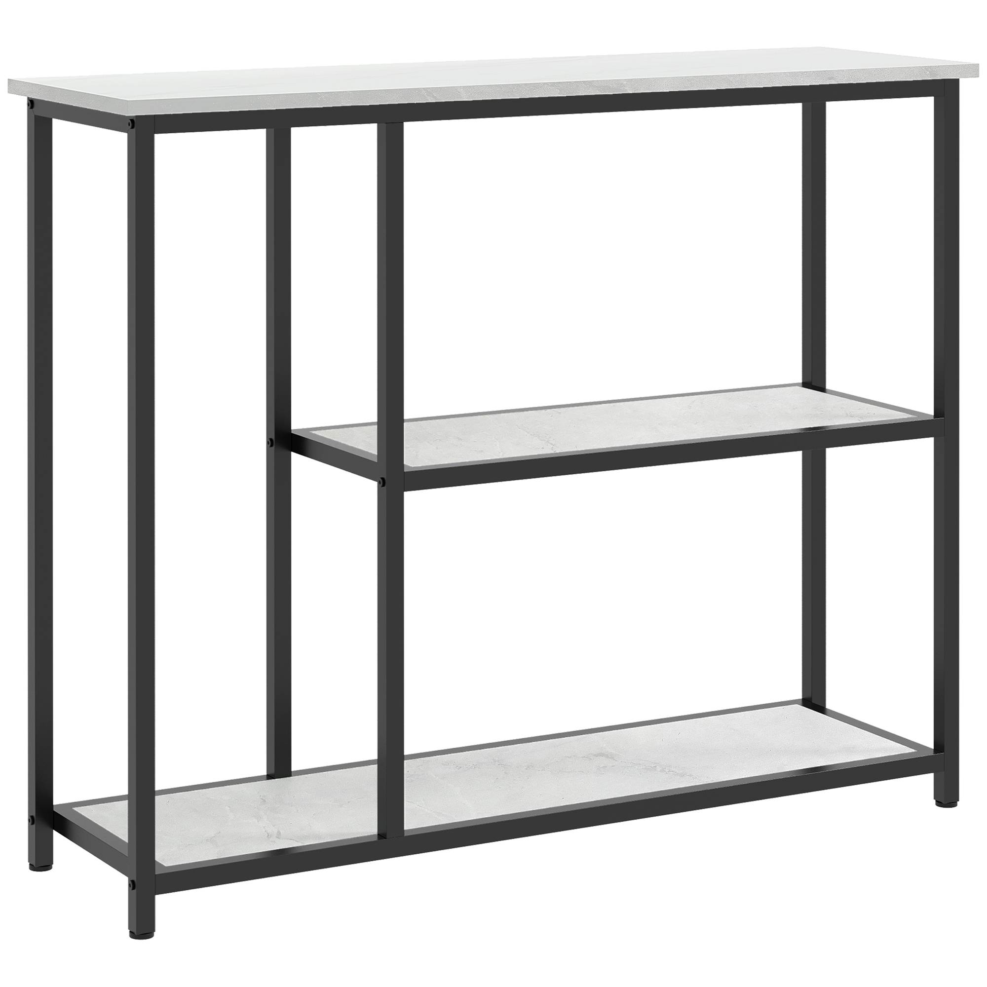 Console de style industriel, 2 étagères, aspect marbre, noir et blanc - Image 1