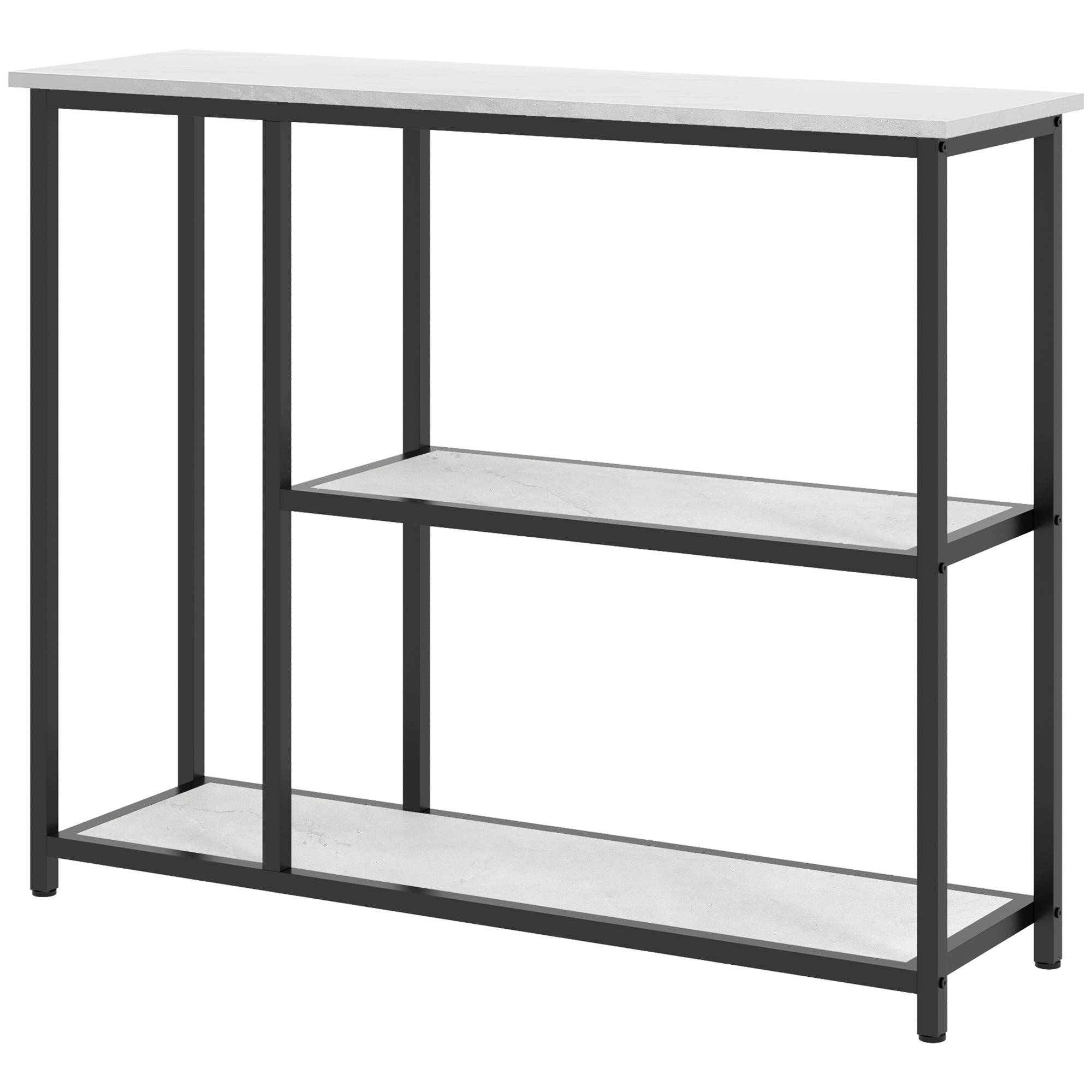 Console de style industriel, 2 étagères, aspect marbre, noir et blanc - Image 2