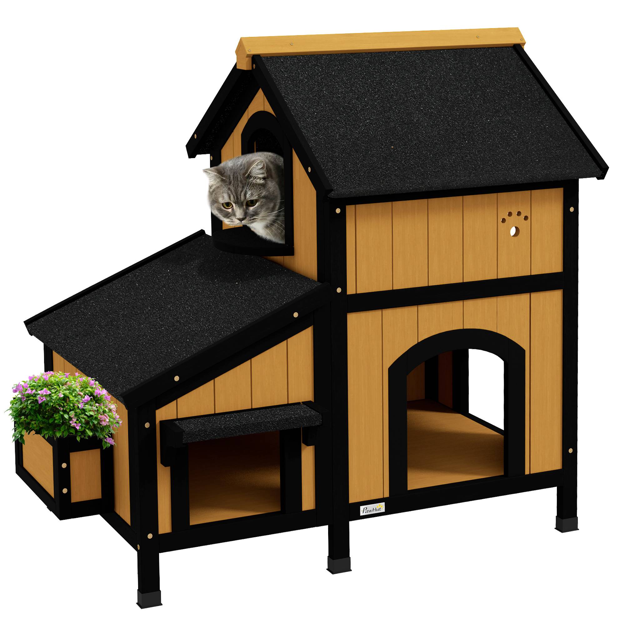 Maison pour Chat en Bois Abri Extérieur 2 Niveaux avec Toit Incliné pour Jardin 96x65x85,5 cm - ComfortXL Outdoor Living - Image 1