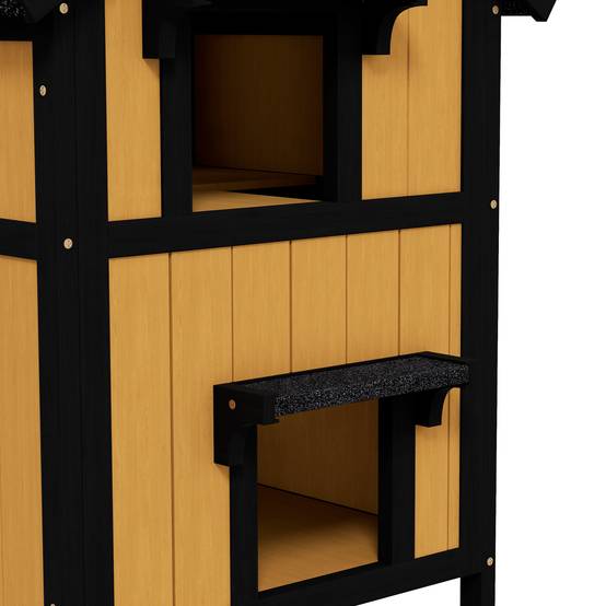 Maison pour Chat en Bois Abri Extérieur 2 Niveaux avec Toit Incliné pour Jardin 96x65x85,5 cm - ComfortXL Outdoor Living - Image 10