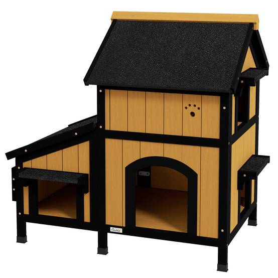 Maison pour Chat en Bois Abri Extérieur 2 Niveaux avec Toit Incliné pour Jardin 96x65x85,5 cm - ComfortXL Outdoor Living - Image 2