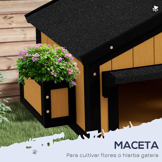 Maison pour Chat en Bois Abri Extérieur 2 Niveaux avec Toit Incliné pour Jardin 96x65x85,5 cm - ComfortXL Outdoor Living - Image 7