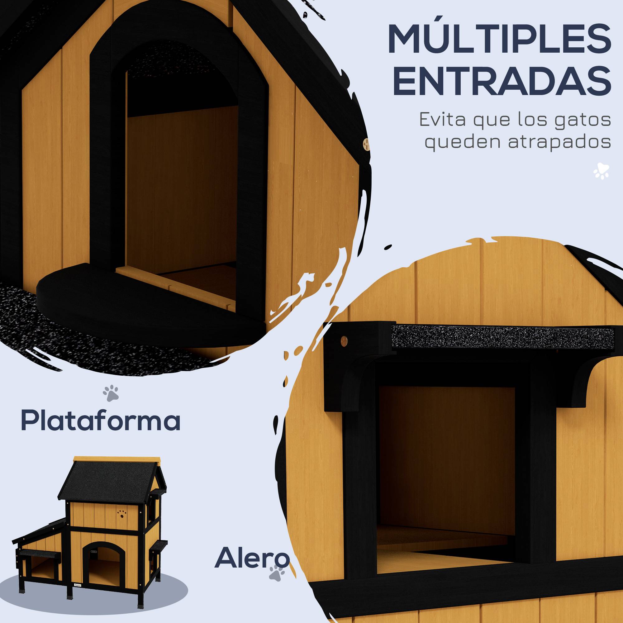 Maison pour Chat en Bois Abri Extérieur 2 Niveaux avec Toit Incliné pour Jardin 96x65x85,5 cm - ComfortXL Outdoor Living - Image 6