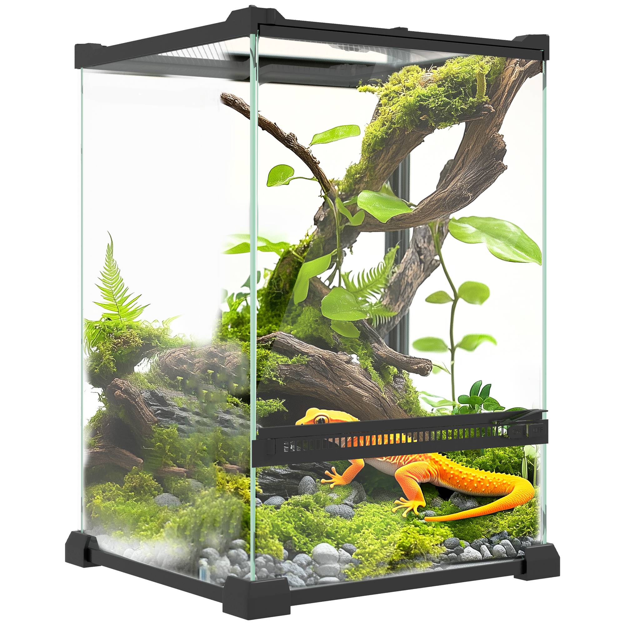 Sans Marque - Terrarium en verre pour reptiles vivarium 12 L avec couvercle en treillis métallique, 20 x 20 x 30 cm, noir