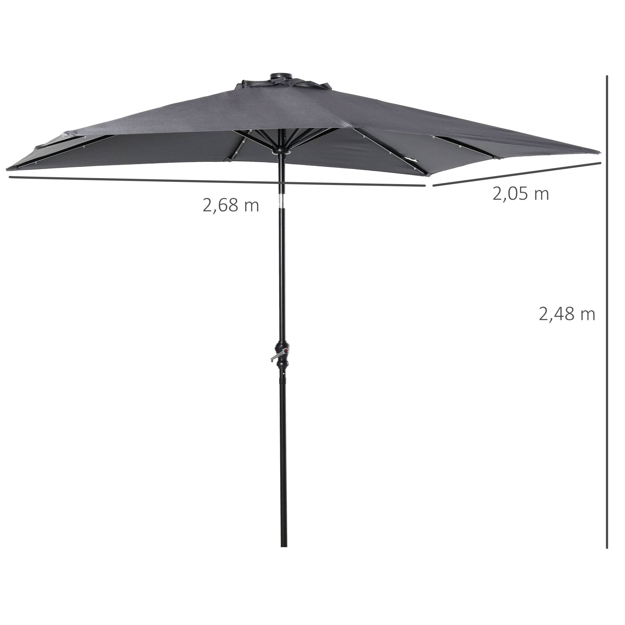 Outsunny - Parasol droit jardin 3x2m rectangulaire inclinable LED solaire acier polyester haute densité gris - Outsunny - Image 3