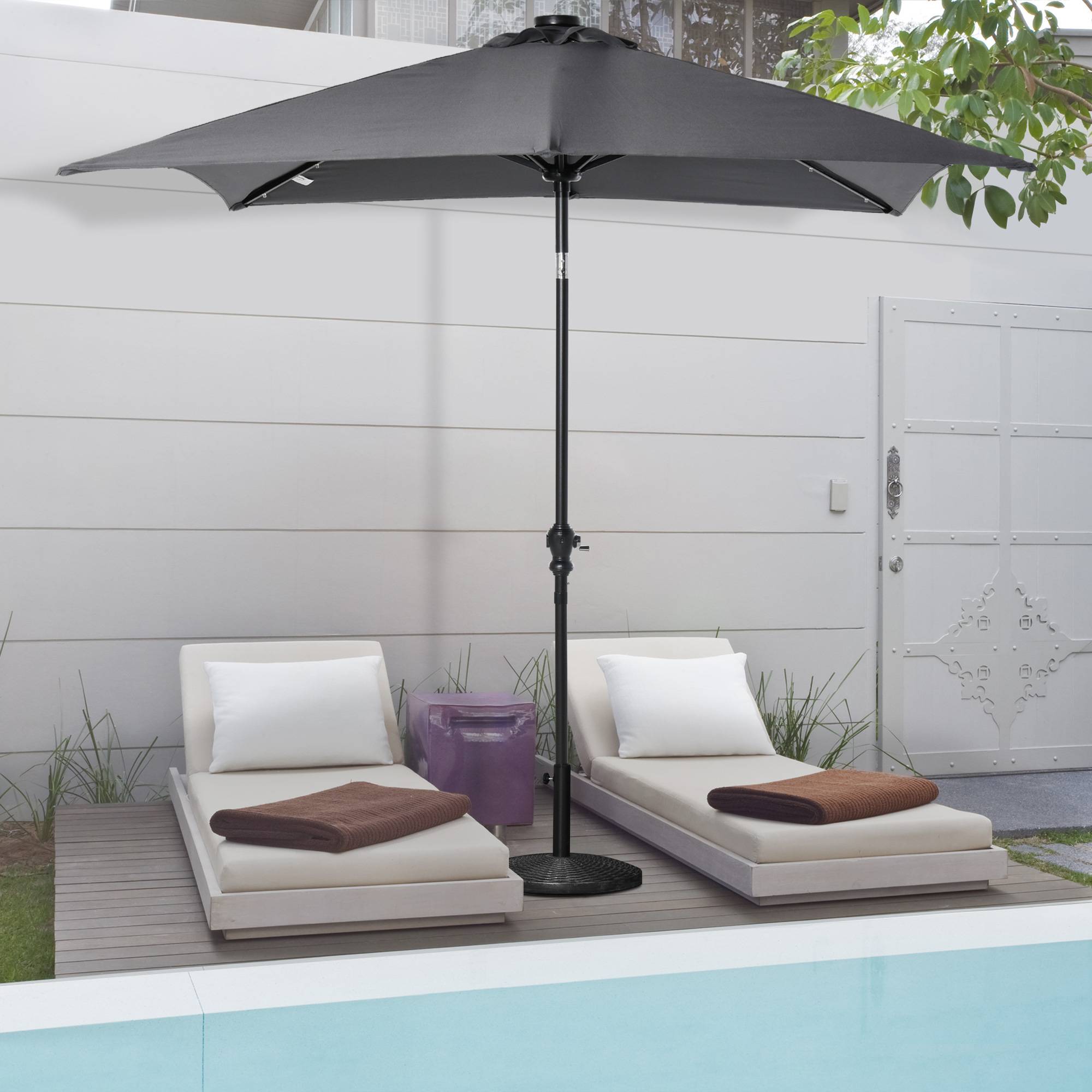 Outsunny - Parasol droit jardin 3x2m rectangulaire inclinable LED solaire acier polyester haute densité gris - Outsunny - Image 2