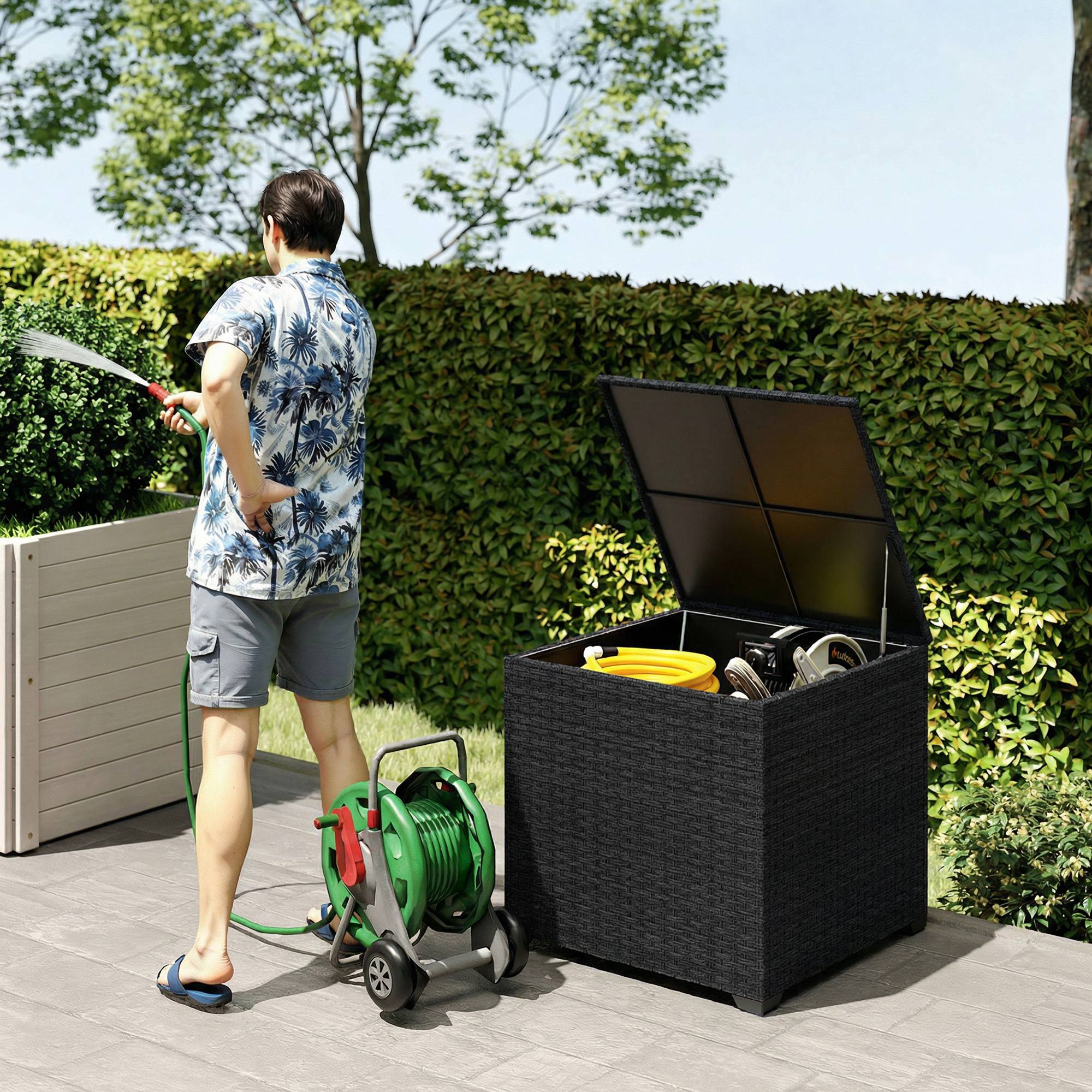 Coffre rangement jardin 253L résine tressée étanche outils extérieur noir - ComfortXL Outdoor Living - Image 3