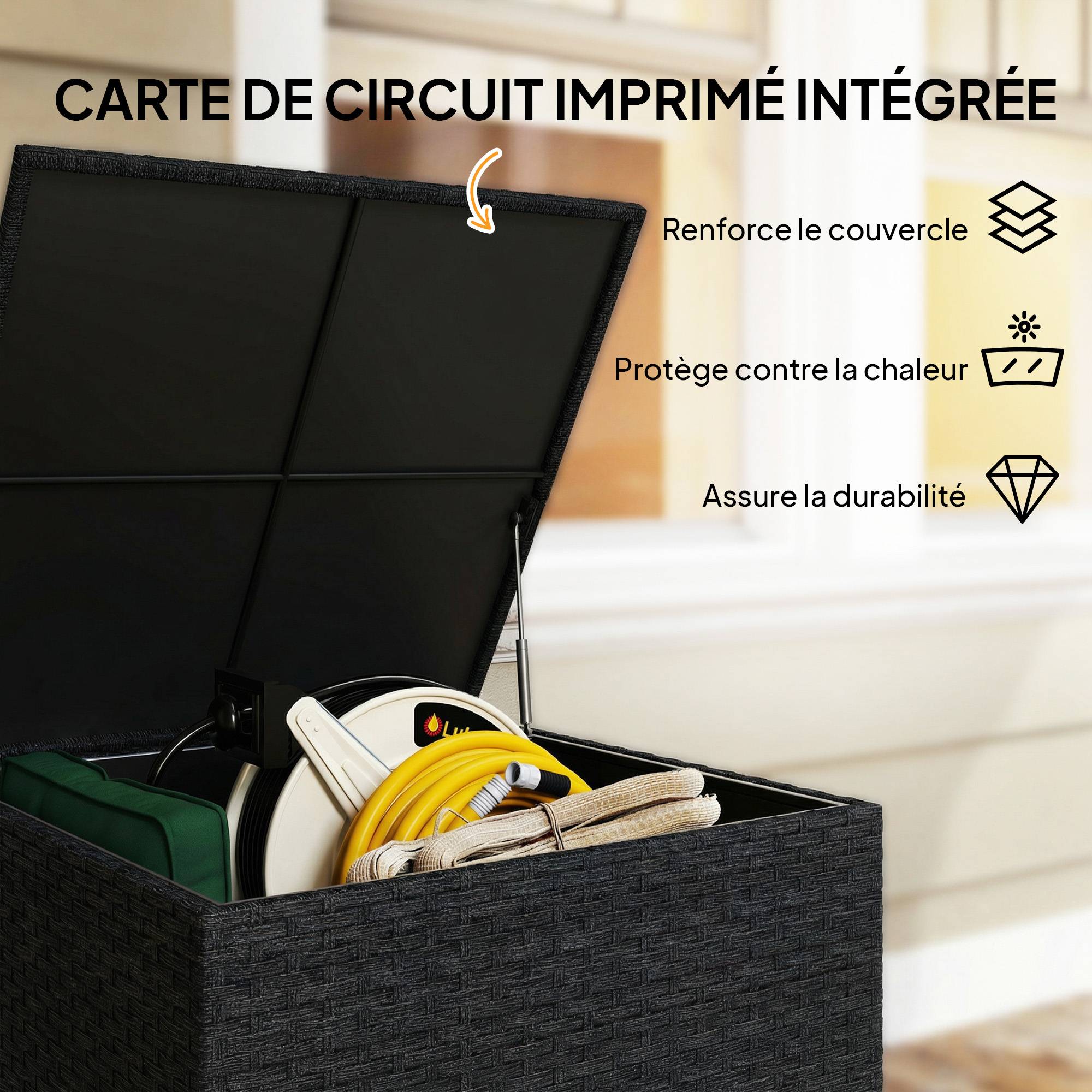 Coffre rangement jardin 253L résine tressée étanche outils extérieur noir - ComfortXL Outdoor Living - Image 8