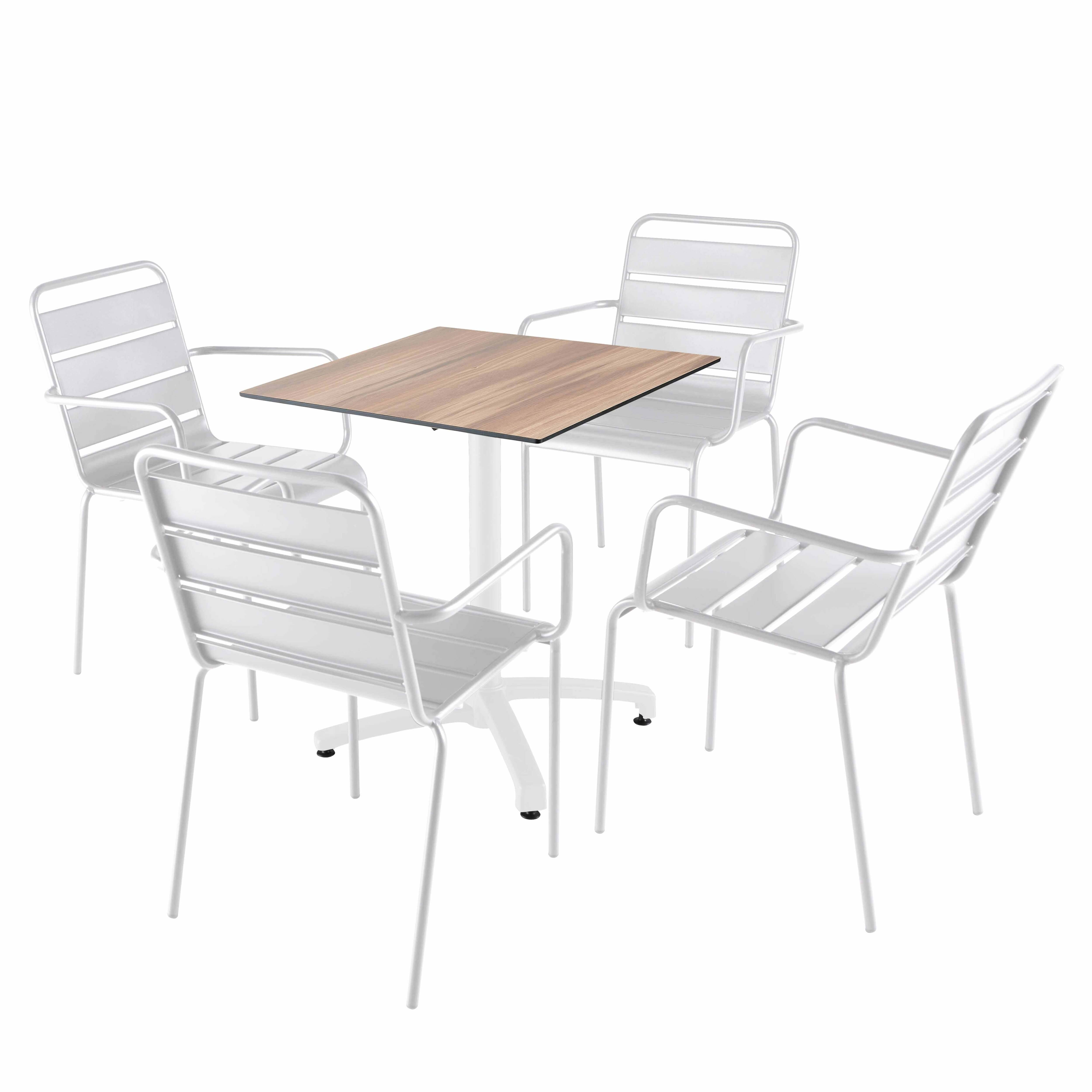 Oviala - Ensemble table 70 cm chêne foncé et 4 chaises en métal blanc - Oviala - Imagen 1