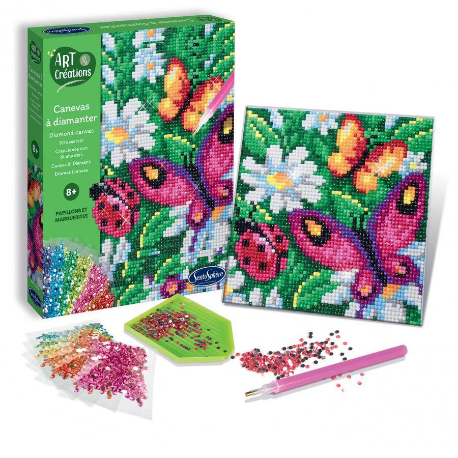 Papeterie Sentosphere Canevas a diamanter - papillons et marguerites
