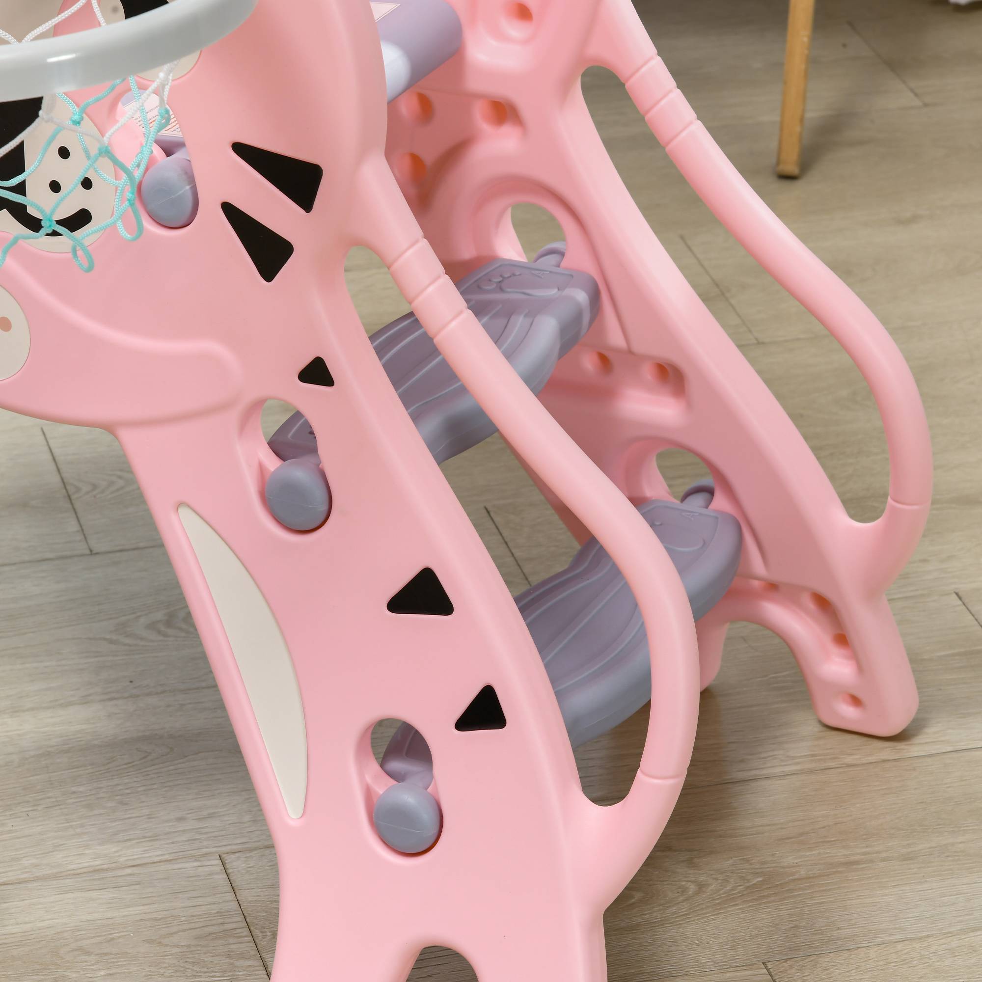 Toboggan pour enfants, toboggan intérieur pour enfants, avec panier de basket, thème tigre, de 18 à 36 mois, rose - Image 10