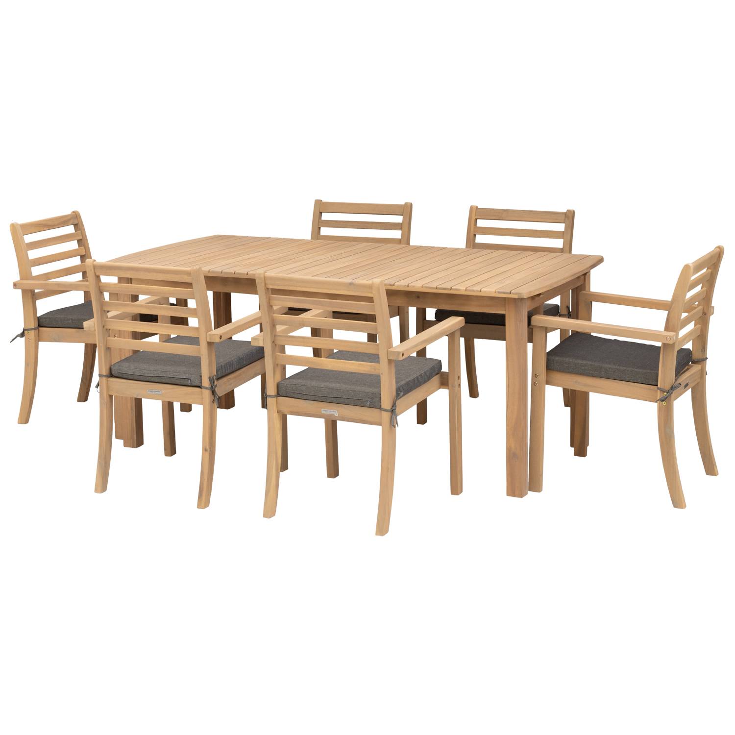 Salon de jardin extensible 180/240cm PADAR en acacia 8 places - coussins gris - HAPPY GARDEN - Image 4