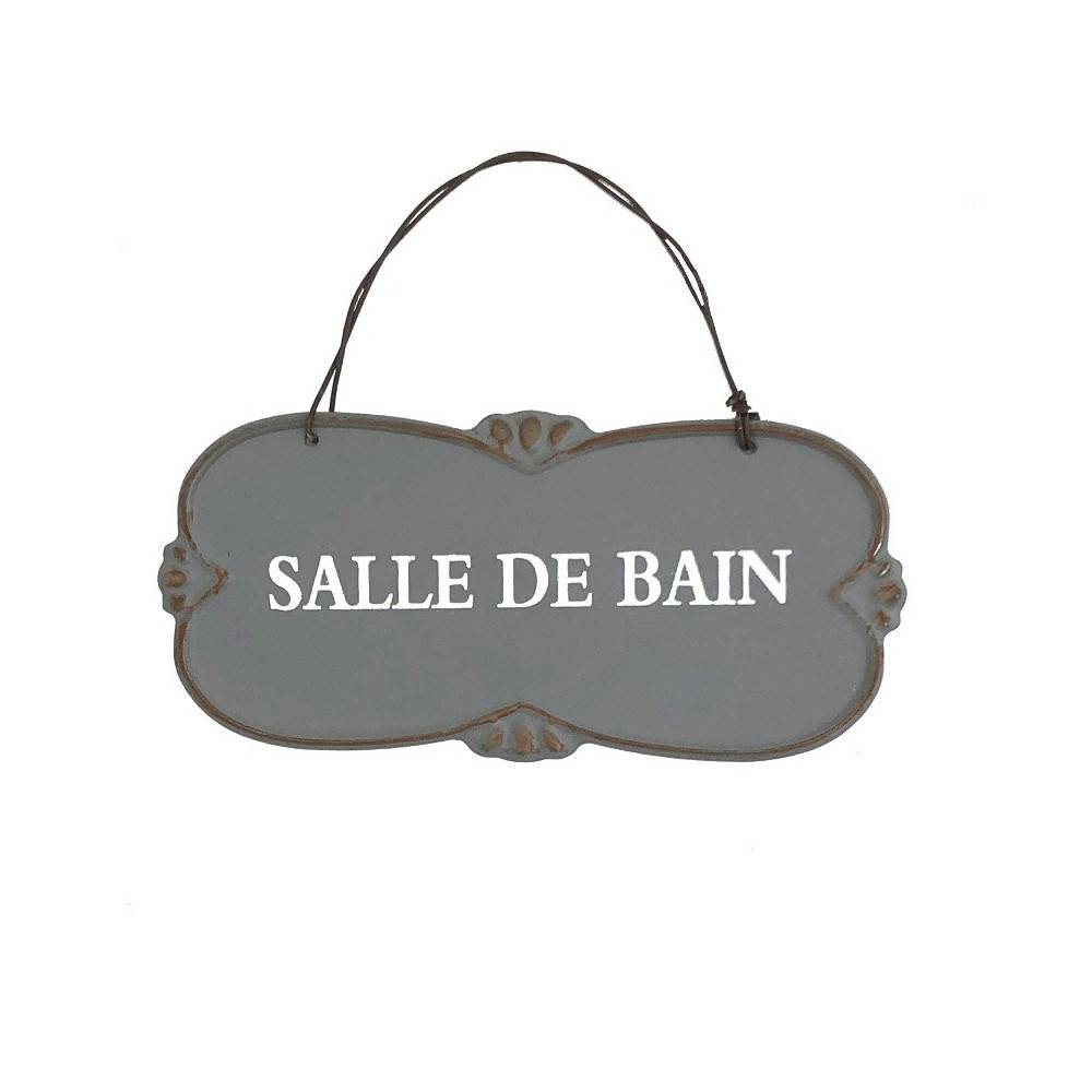 ~ Plaque de porte décorative vintage salle de bain fer gris 22x10cm Chemin de campagne - Imagen 1