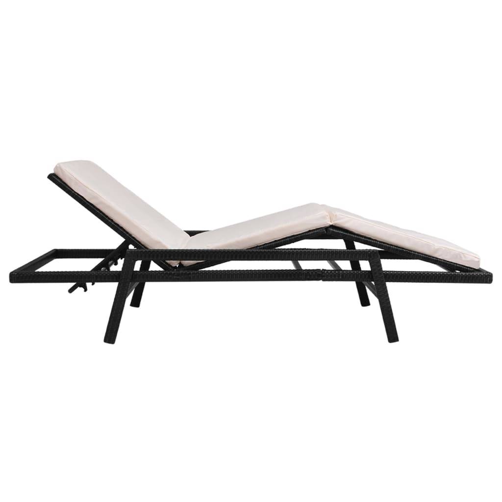 Helloshop26 - Transat chaise longue bain de soleil lit de jardin terrasse meuble d'extérieur avec coussin résine tressée noir - Imagen 5