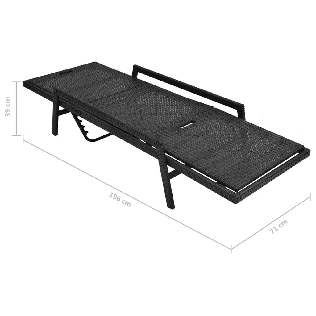 Helloshop26 - Transat chaise longue bain de soleil lit de jardin terrasse meuble d'extérieur avec coussin résine tressée noir - Imagen 6