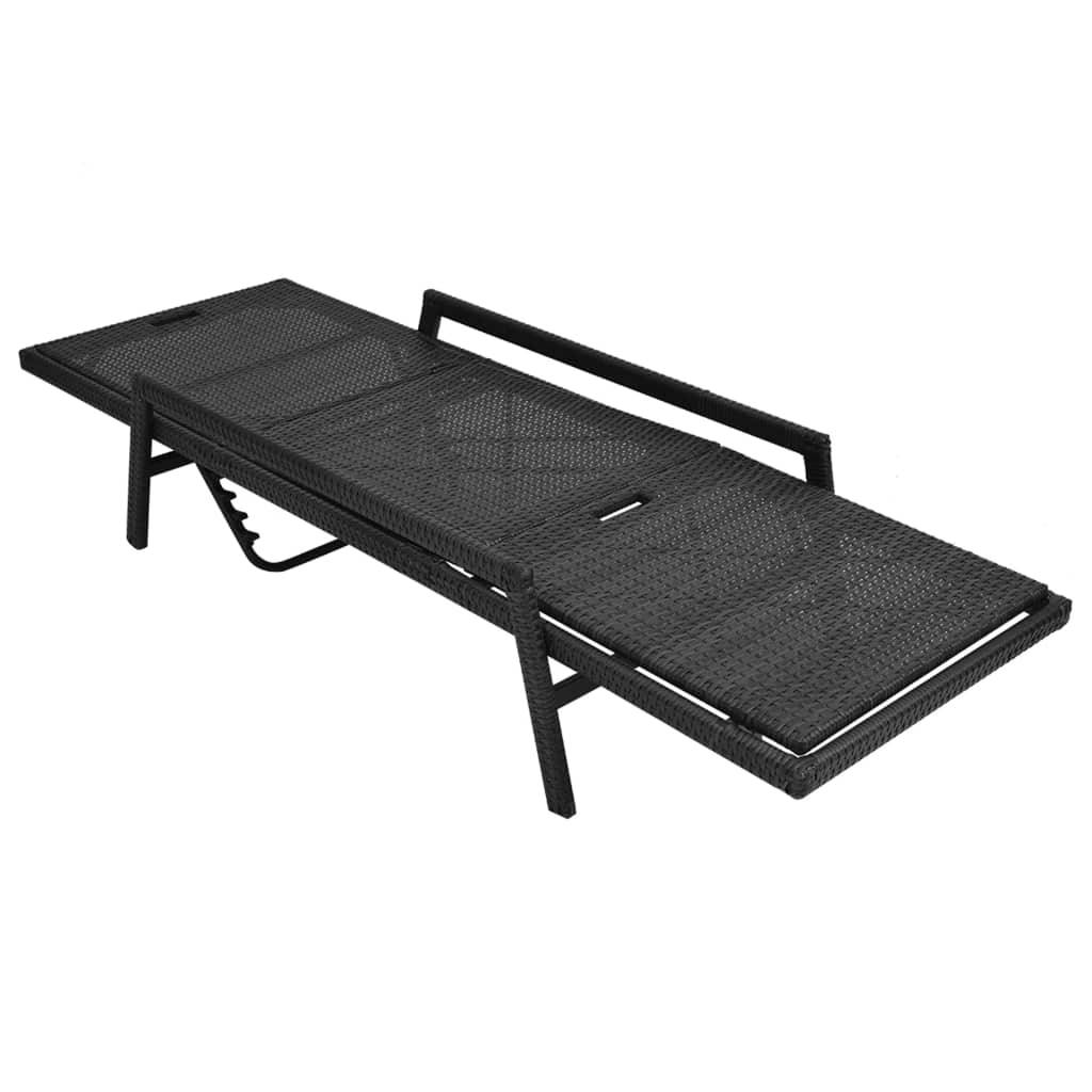 Helloshop26 - Transat chaise longue bain de soleil lit de jardin terrasse meuble d'extérieur avec coussin résine tressée noir - Imagen 3