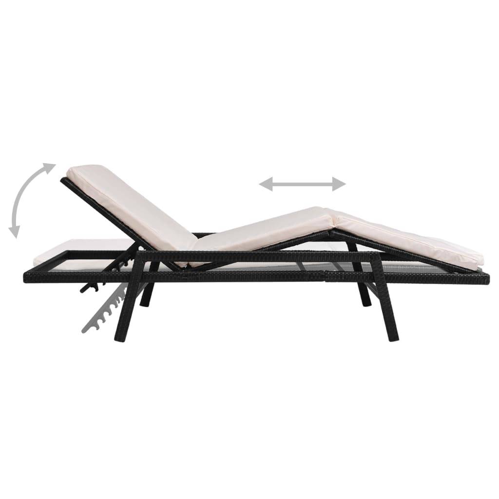 Helloshop26 - Transat chaise longue bain de soleil lit de jardin terrasse meuble d'extérieur avec coussin résine tressée noir - Imagen 4