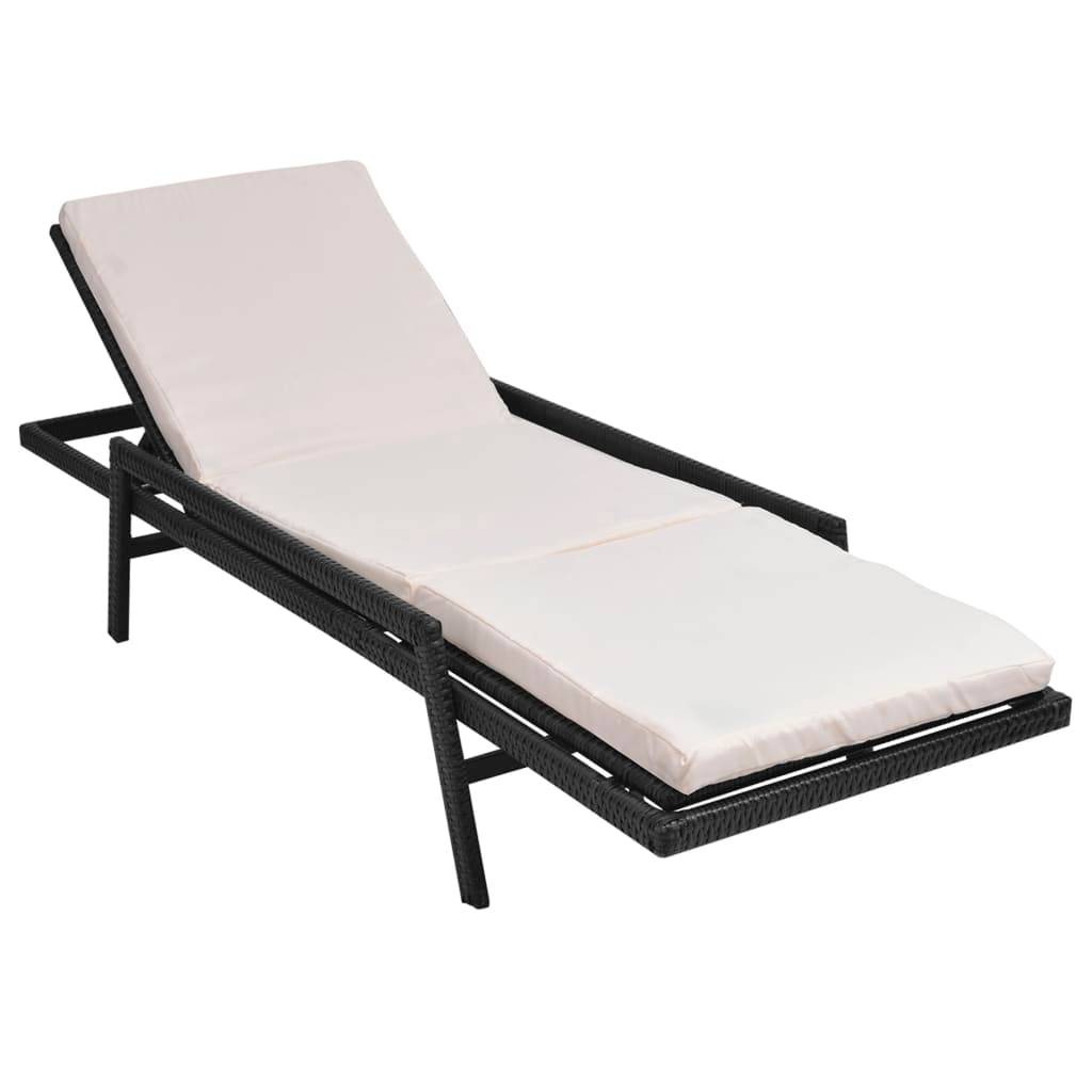 Helloshop26 - Transat chaise longue bain de soleil lit de jardin terrasse meuble d'extérieur avec coussin résine tressée noir - Imagen 1