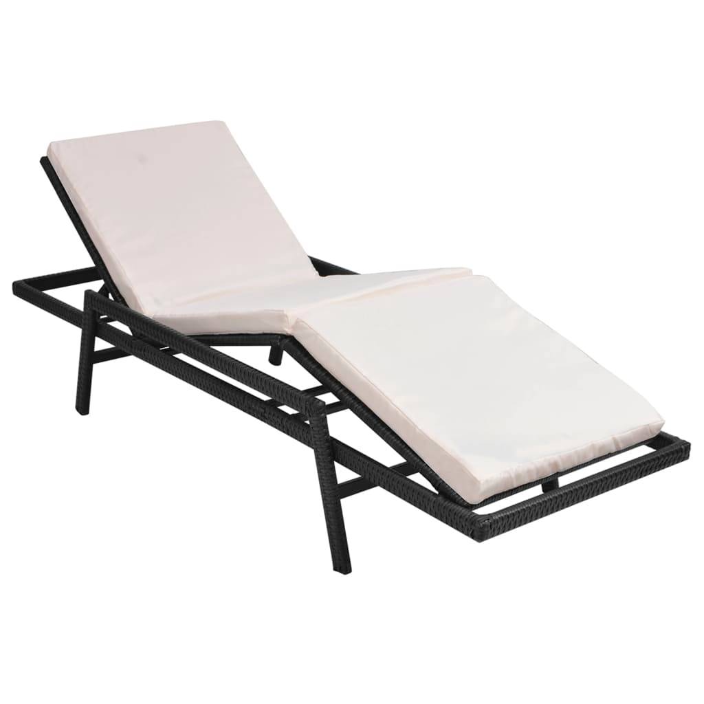 Helloshop26 - Transat chaise longue bain de soleil lit de jardin terrasse meuble d'extérieur avec coussin résine tressée noir - Imagen 2