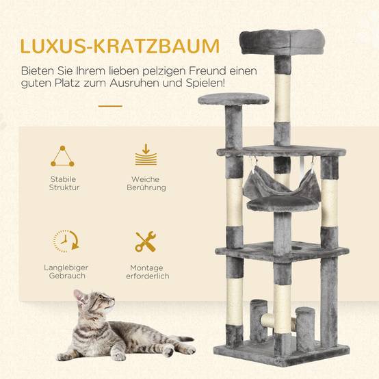Arbre à chat tour hamac gris L40 x l40 x H132 cm - Image 6