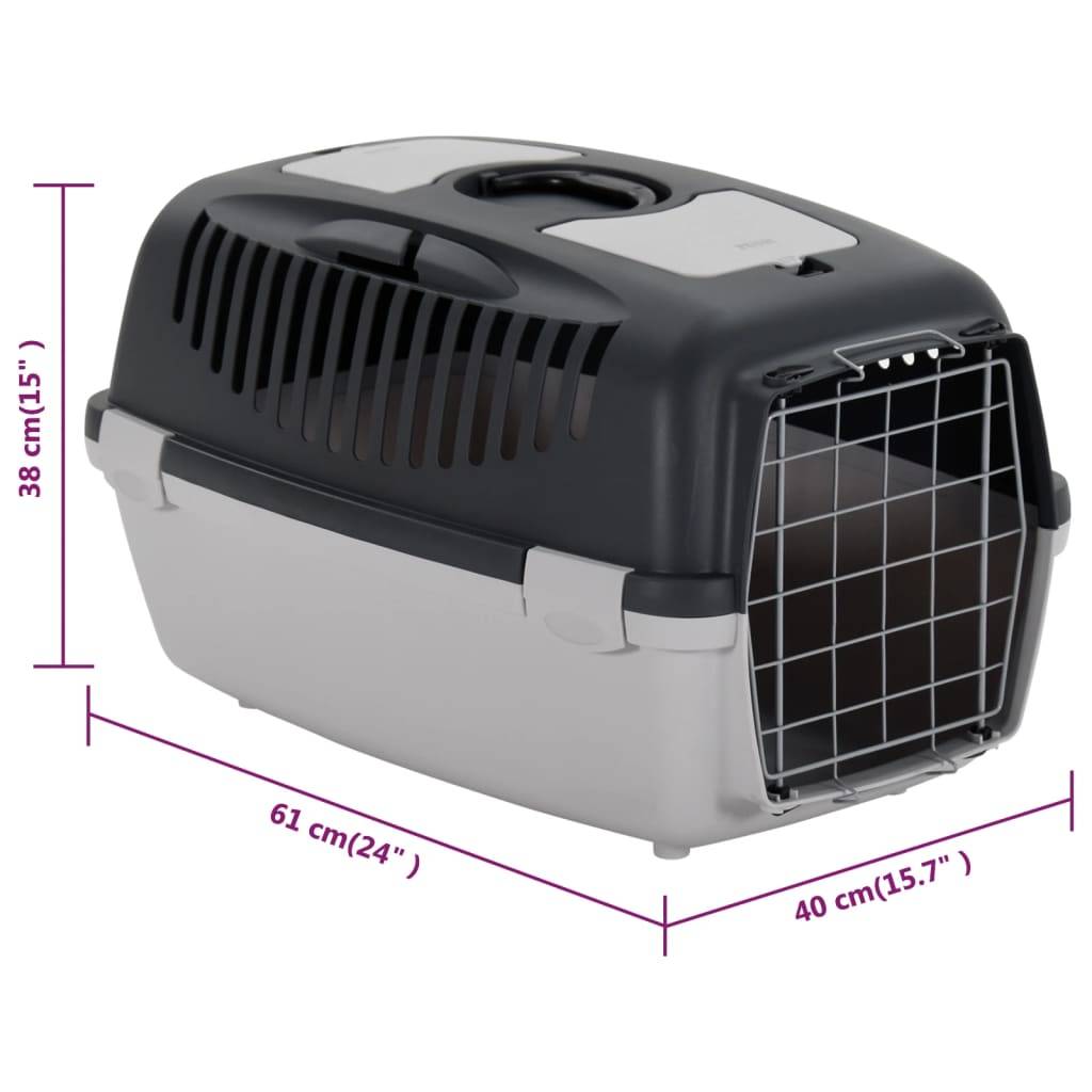 Vidaxl - Cage de transport animaux de compagnie gris noir 61x40x38 cm PP vidaXL 171798 - Imagen 3