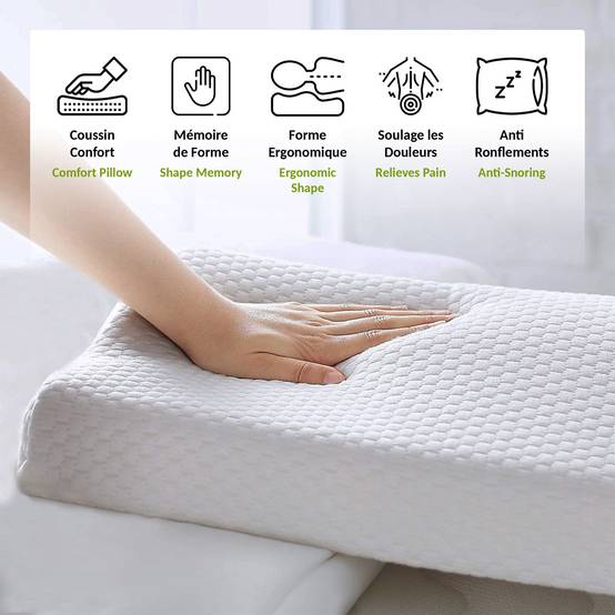 Coussin Mémoire De Forme Confort - Ergonomique Anti Douleurs - Housse Respirante Lavable 60 x 34 x 11,5 cm - Image 3