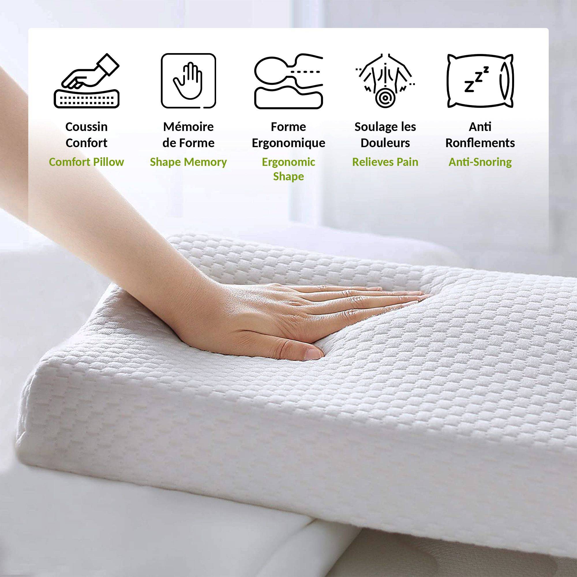 Coussin Mémoire De Forme Confort - Ergonomique Anti Douleurs - Housse Respirante Lavable 60 x 34 x 11,5 cm - Image 3