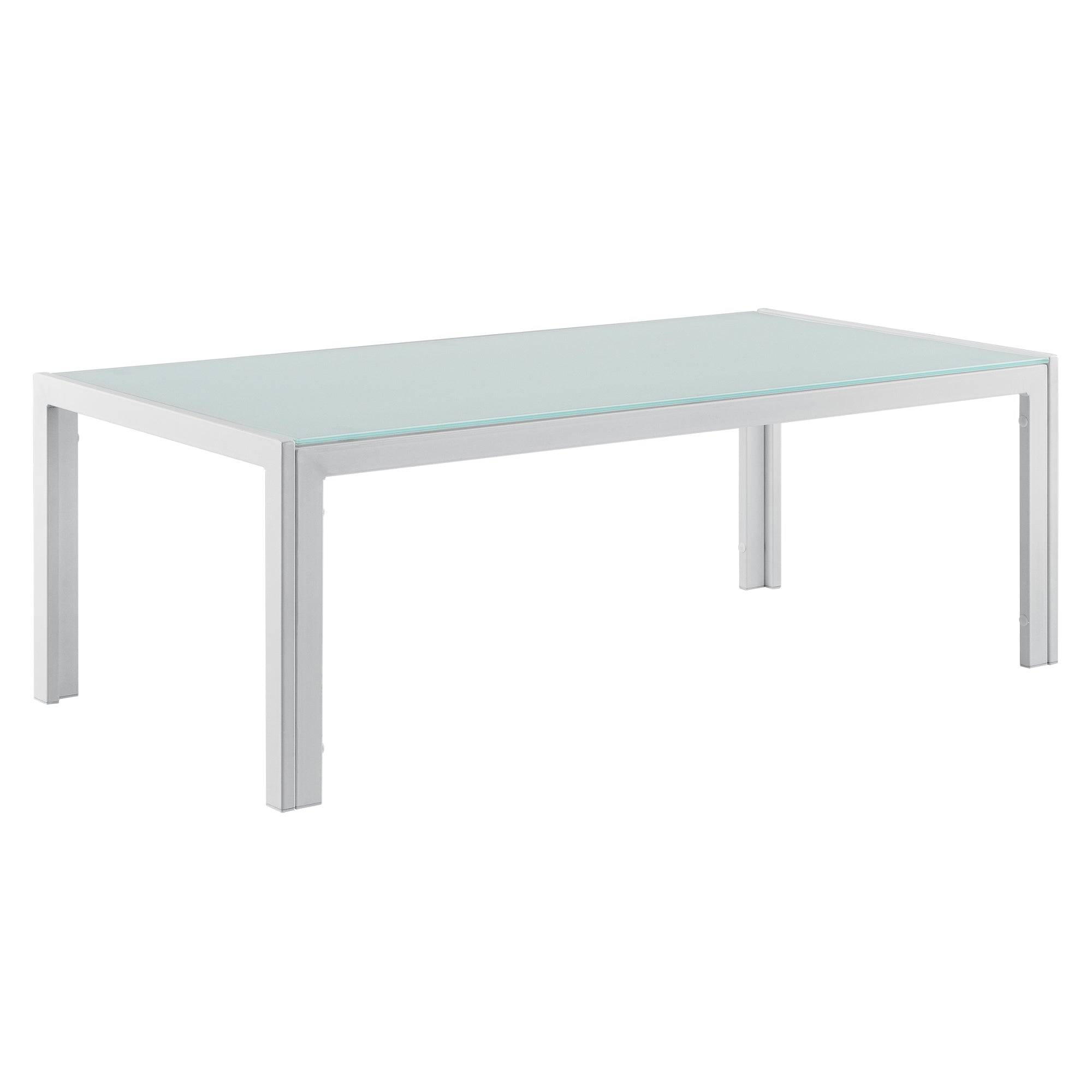 Helloshop26 - Salon de jardin ensemble de jardin table basse avec canapé et chaises extérieures métal verre polyester blanc - Imagen 4