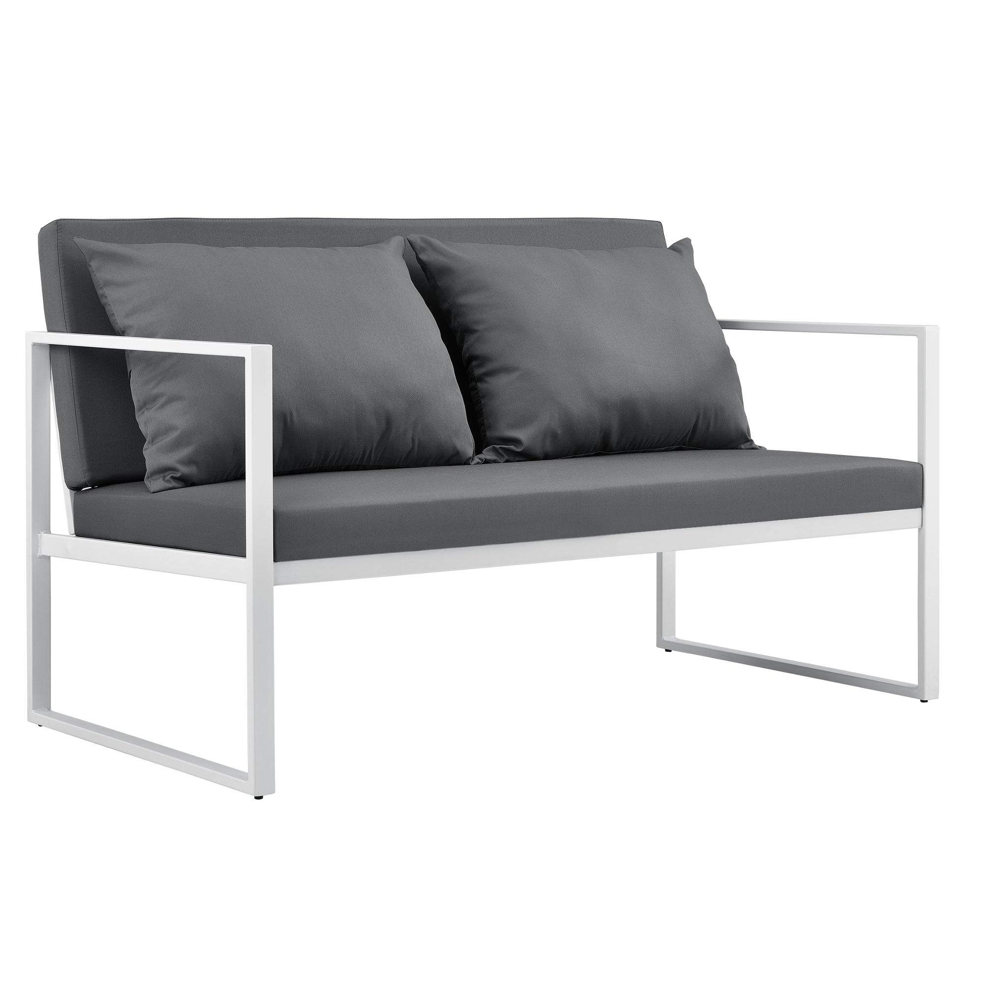 Helloshop26 - Salon de jardin ensemble de jardin table basse avec canapé et chaises extérieures métal verre polyester blanc - Imagen 3